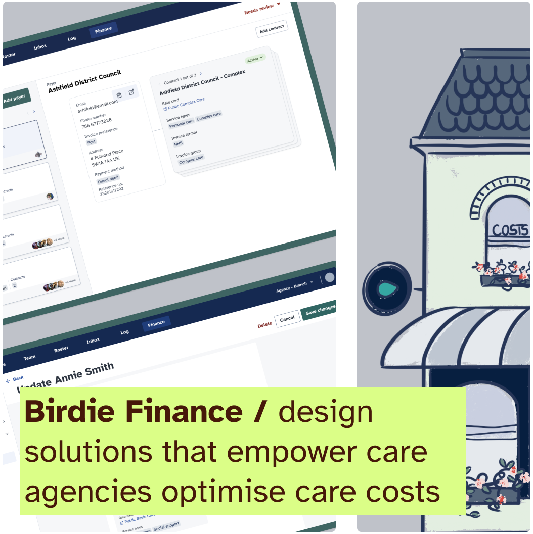 Birdie preview of the project Funding Management - it also describes my role at Birdie: design solutions that empower care agencies optimise care costs