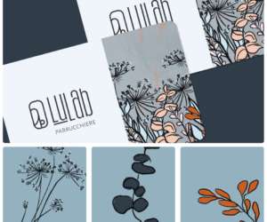 This is a preview image of LuLab brand identity showing the business card and unique illustration style, handdrawn.